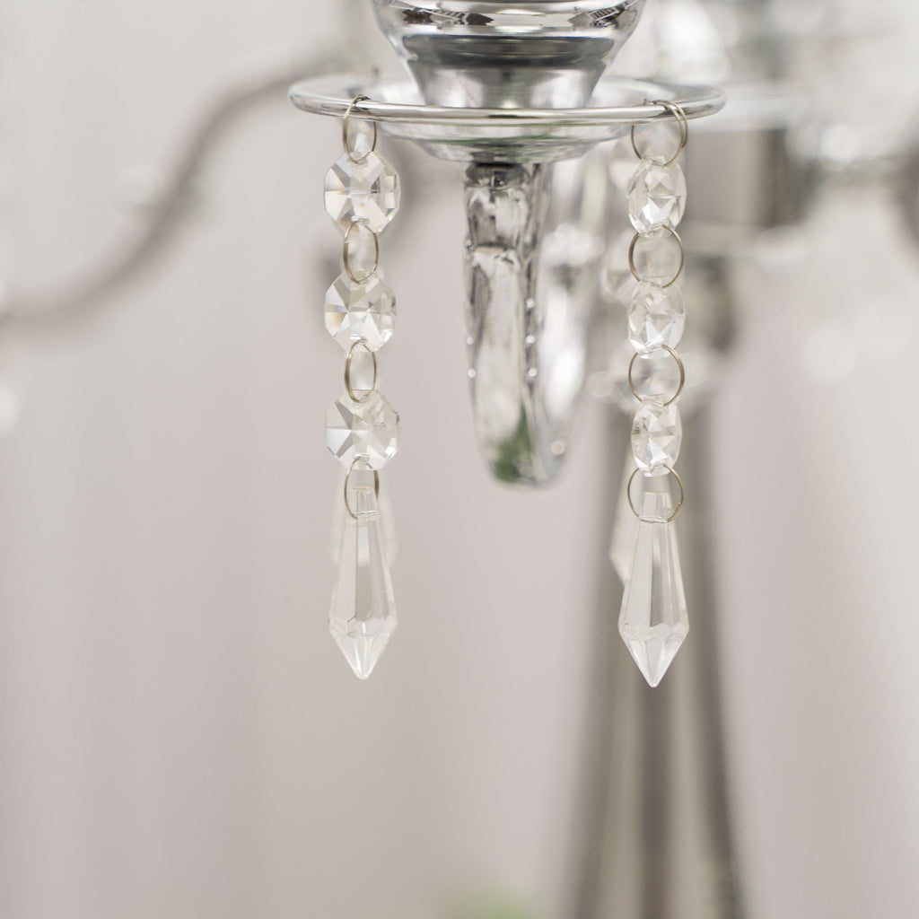 Crystal Candelabra Globe Seville, Five Arm 30"- Silver