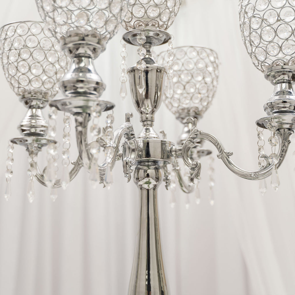 Crystal Candelabra Globe Seville, Five Arm 30"- Silver