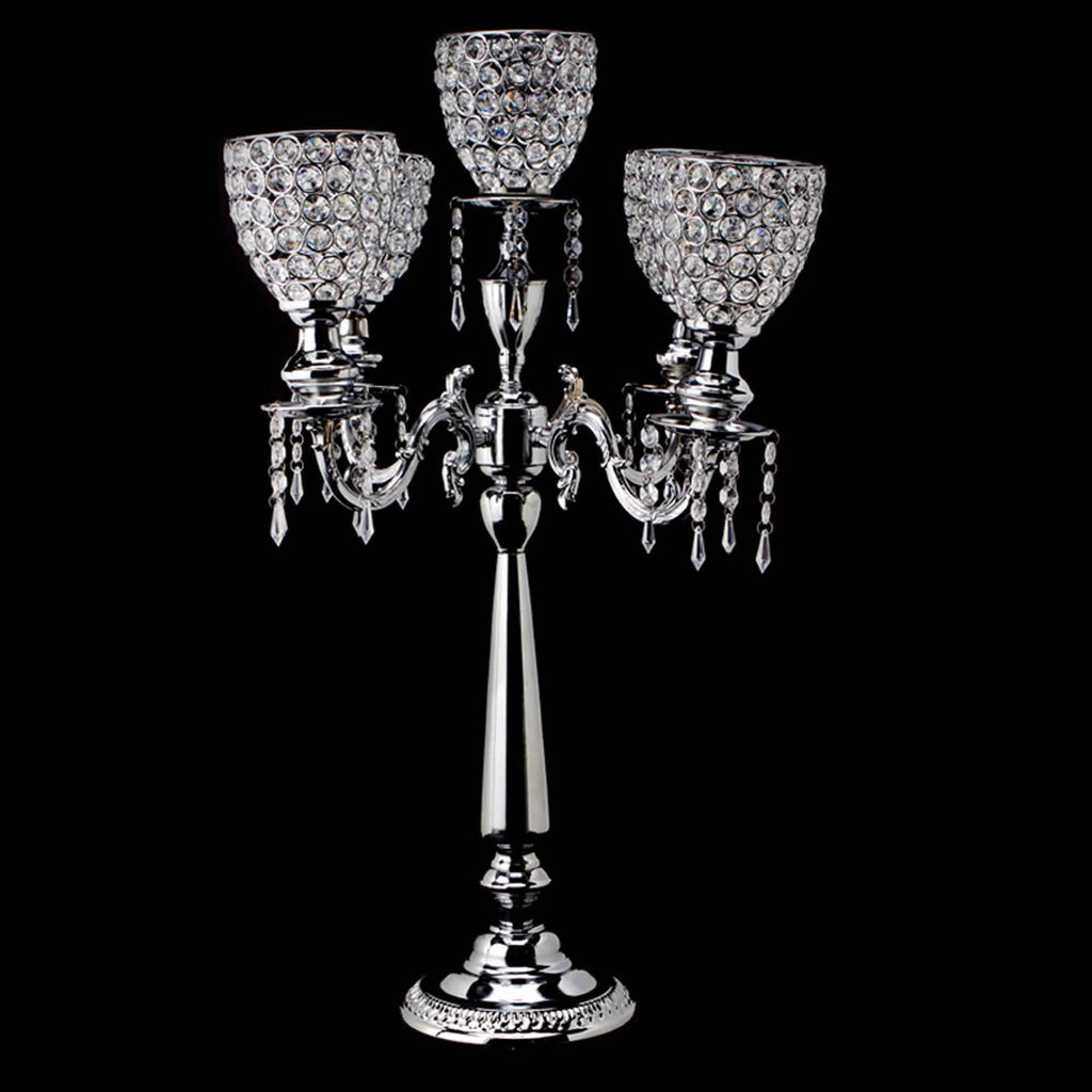 Crystal Candelabra Globe Seville, Five Arm 30"- Silver