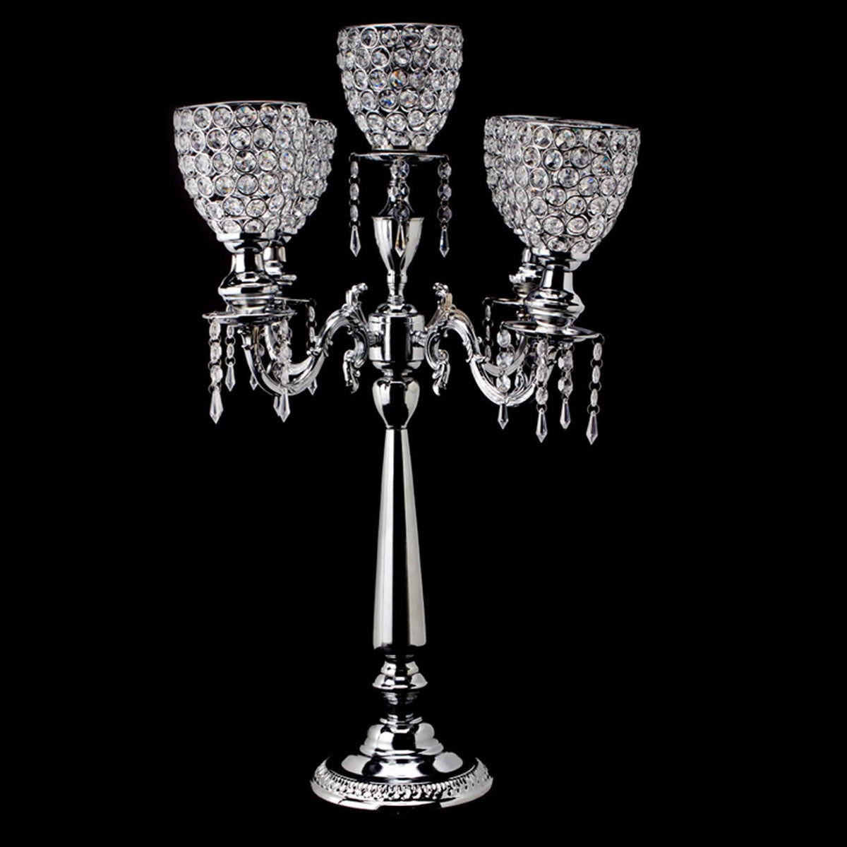 Crystal Candelabra Globe Seville, Five Arm 30"- Silver