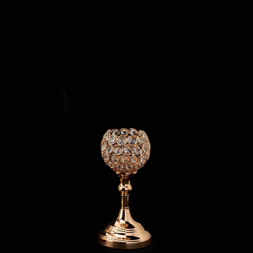 Crystal Ball Candle Holder 9.5" - Gold