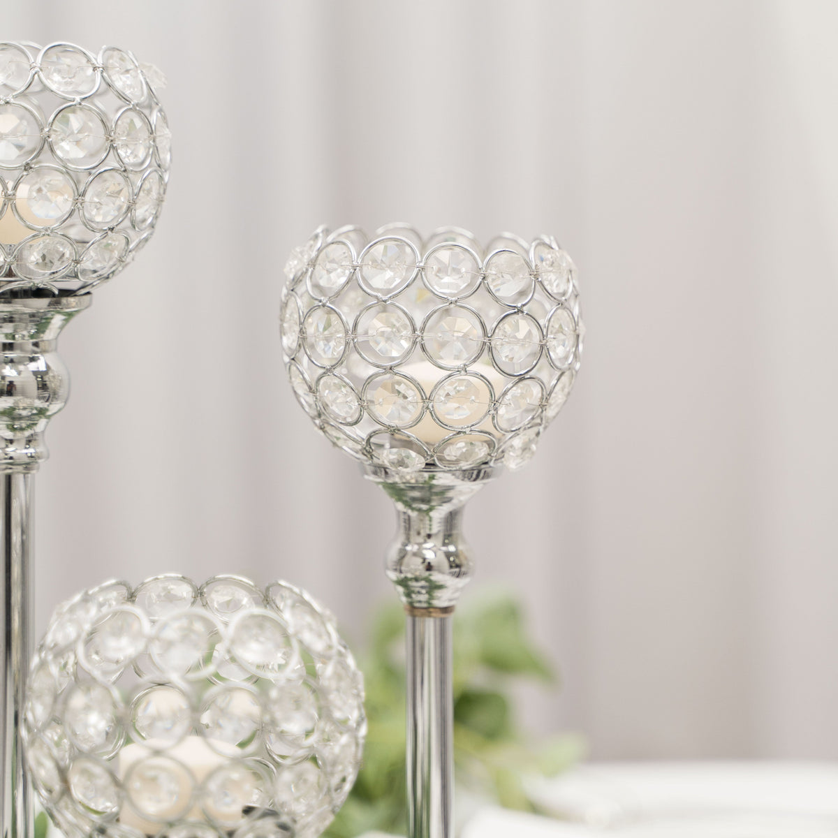 Crystal Ball Candle Holder 13" - Silver