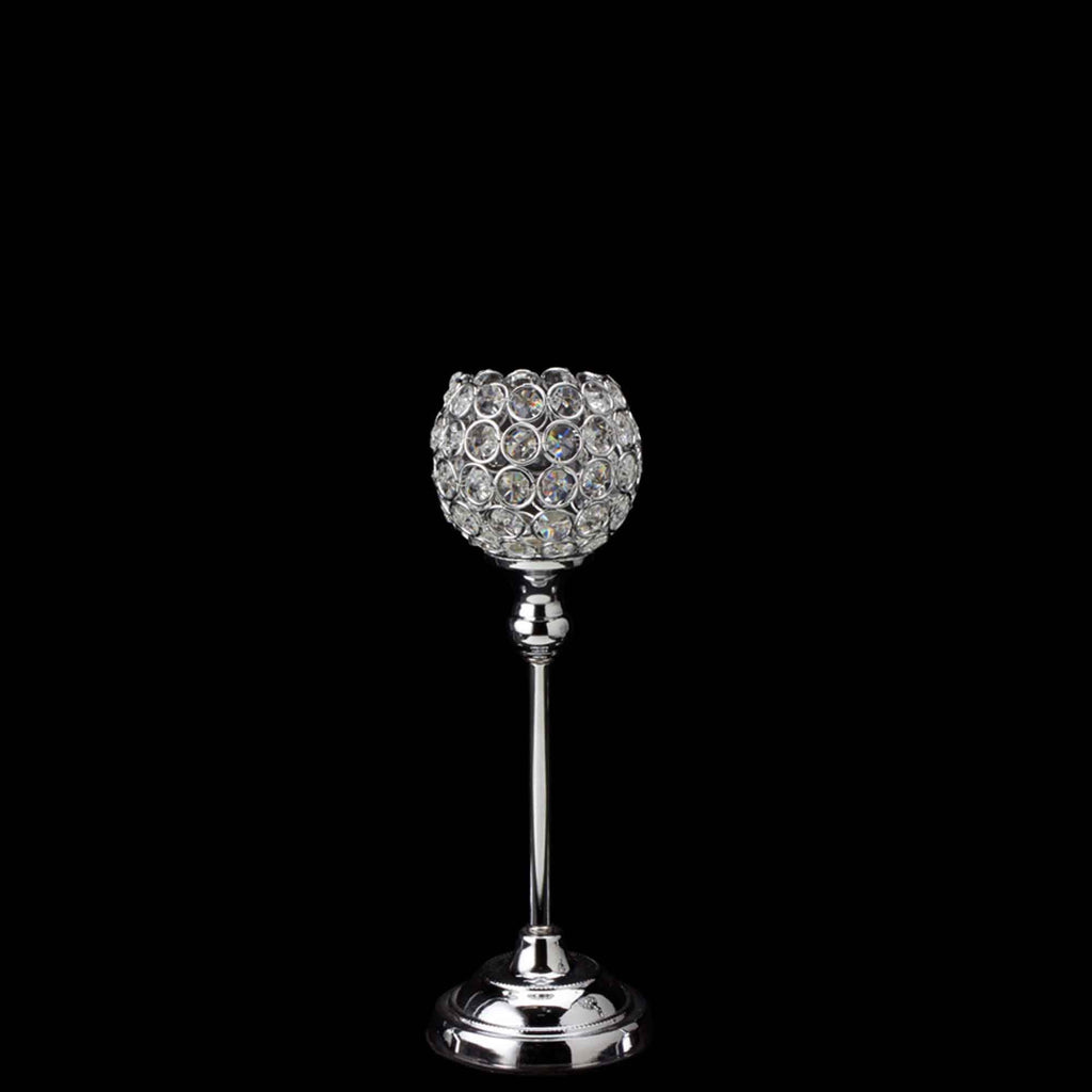 Crystal Ball Candle Holder 13" - Silver