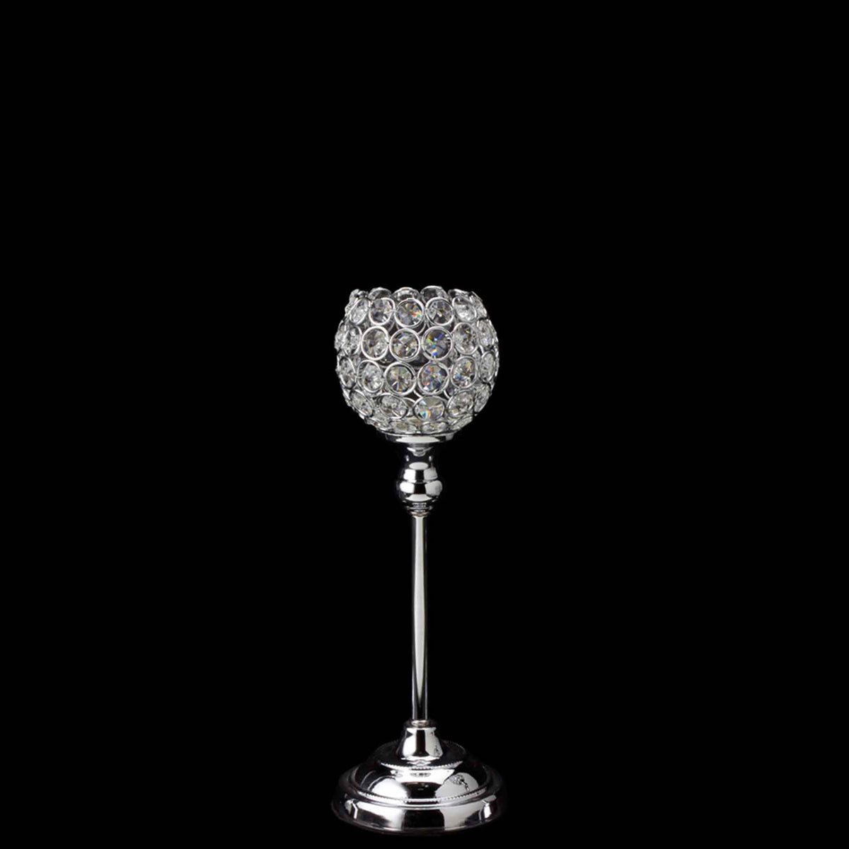 Crystal Ball Candle Holder 13" - Silver
