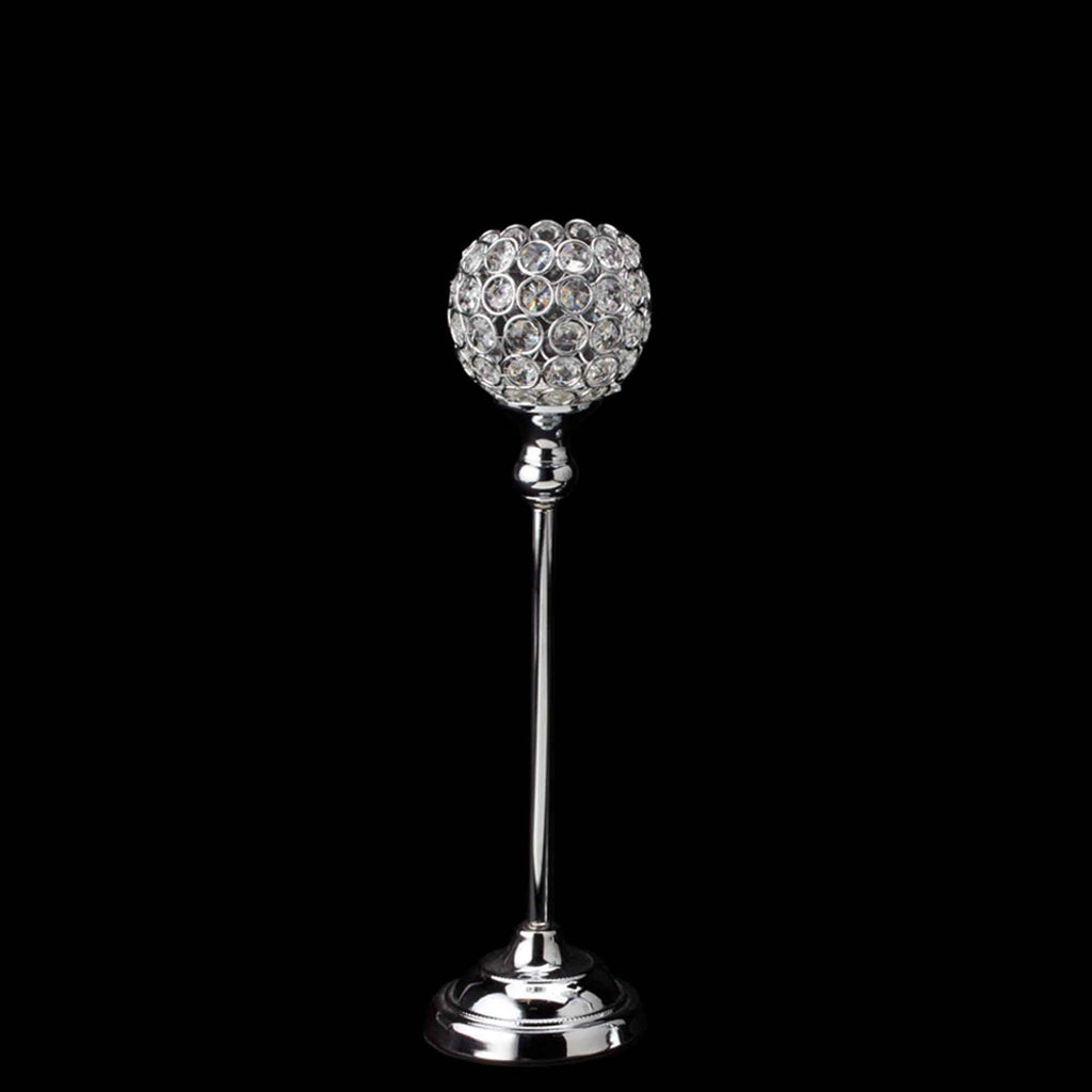 Crystal Ball Candle Holder 15.75" - Silver