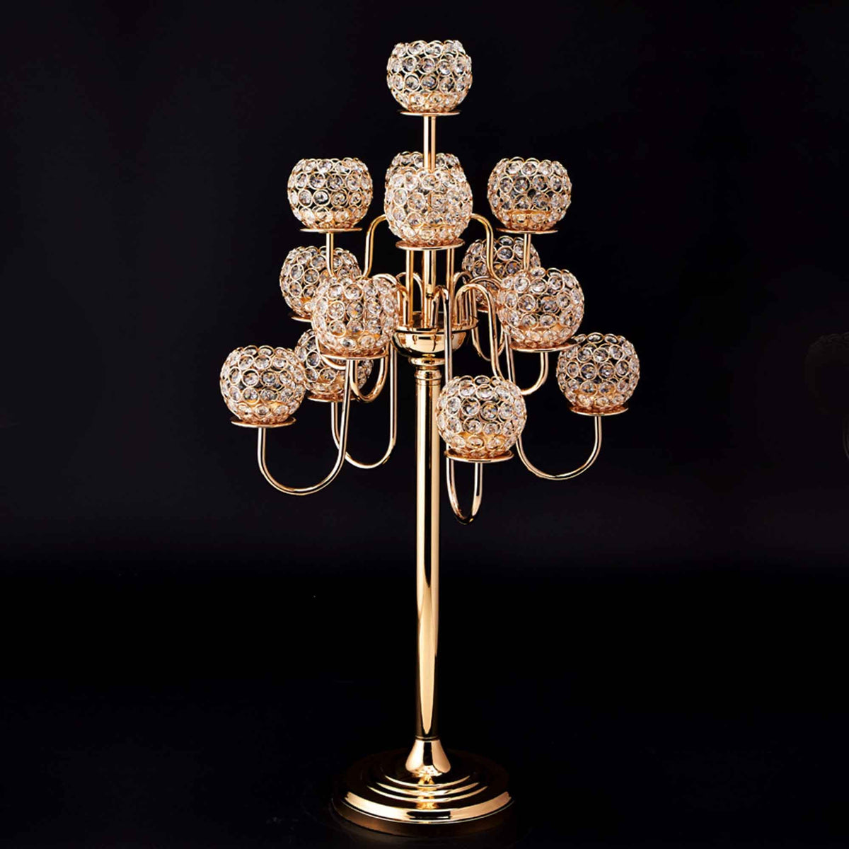 Crystal Candelabra Globe Seville 38" - Gold