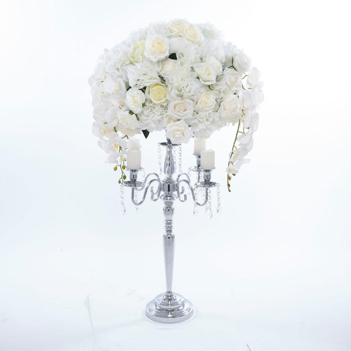 Classic Floral Candelabra 33" - Silver