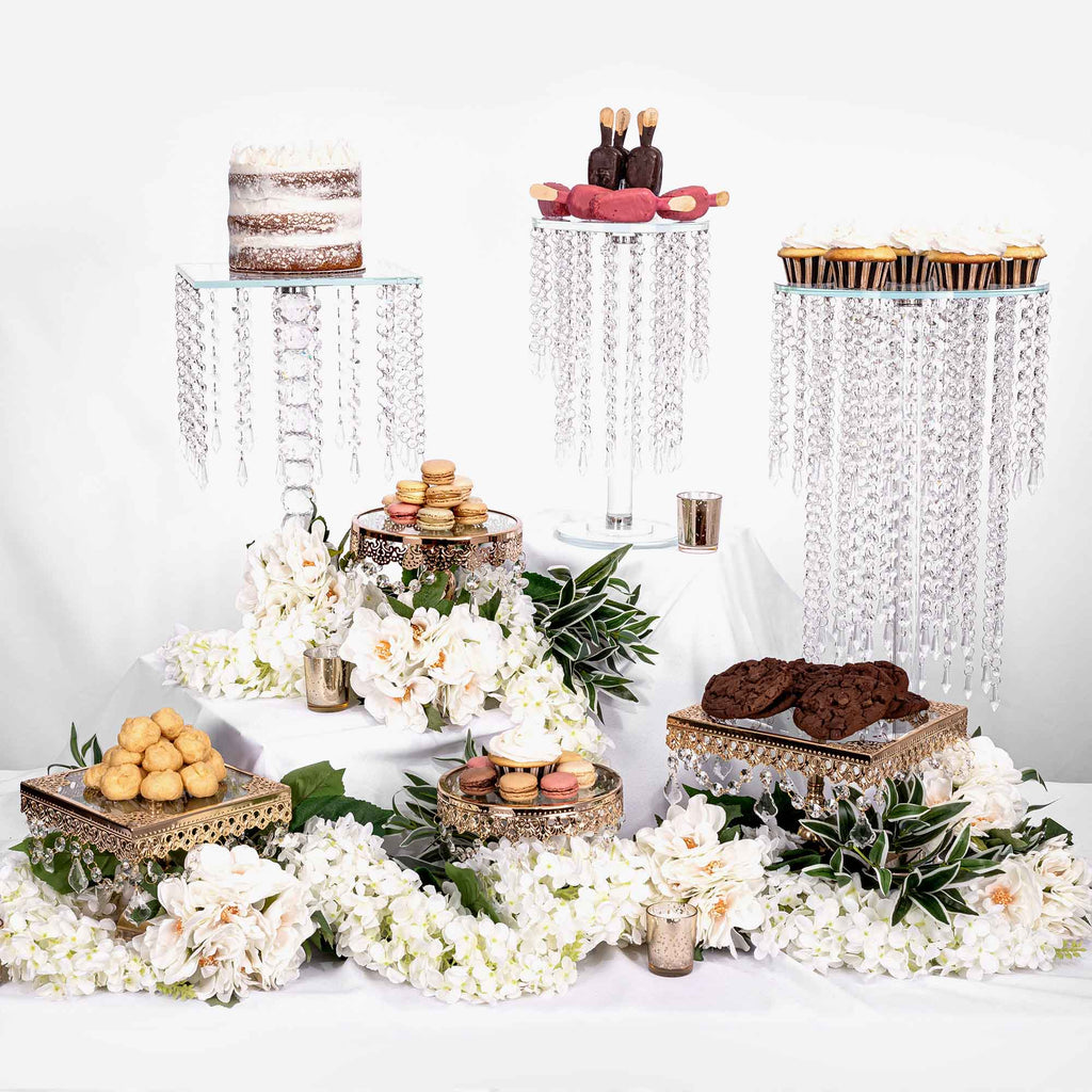 Round Crystal Chandelier Stand Centerpiece - 8" x 15"