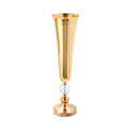 Metal Trumpet Floral Vase with Crystal - Gold