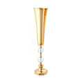 Metal Trumpet Floral Vase with Two Crystals 26.25" - Gold