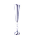 Metal Trumpet Floral Vase with Two Crystals 26.25" - Silver