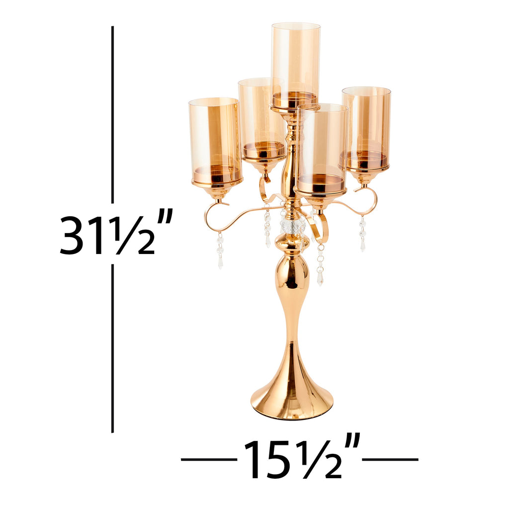 5 Arm Metal Cylinder Candelabra 31" - Gold