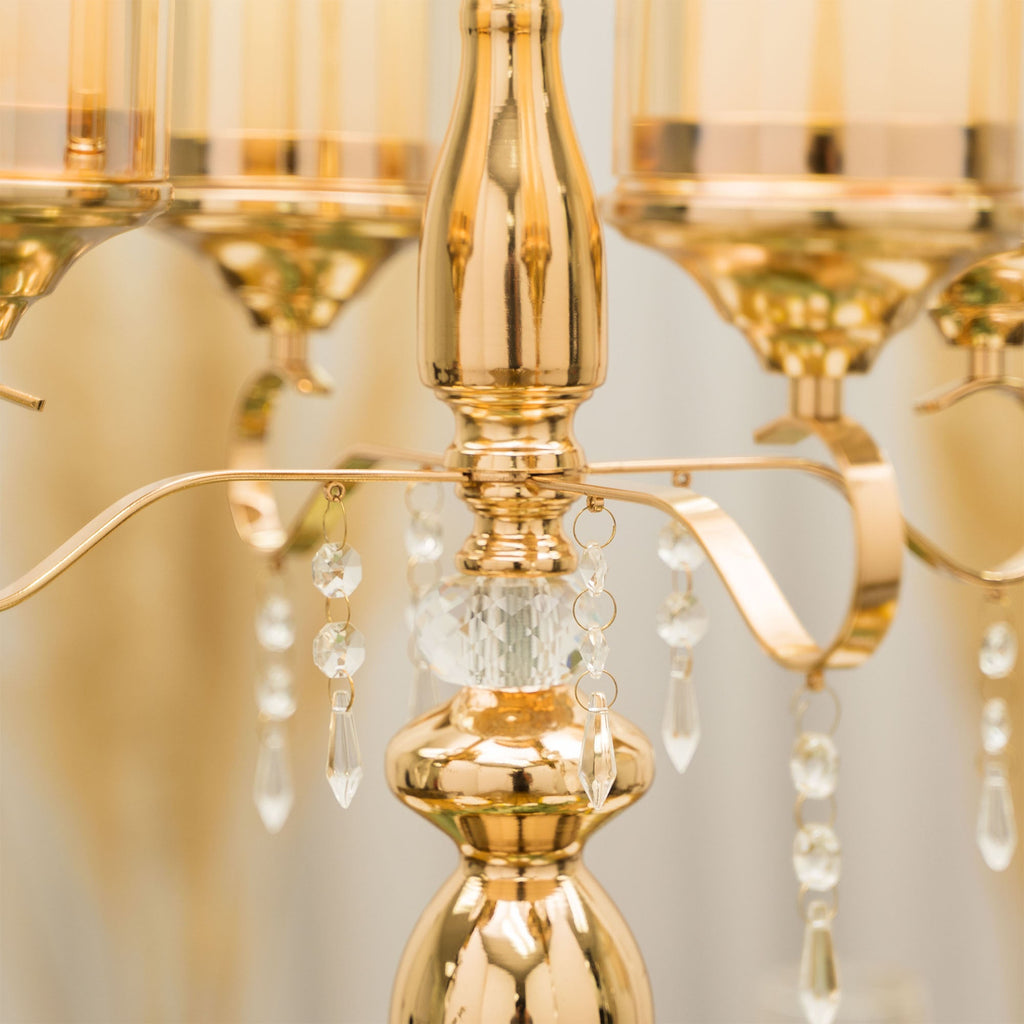 5 Arm Metal Cylinder Candelabra 31" - Gold