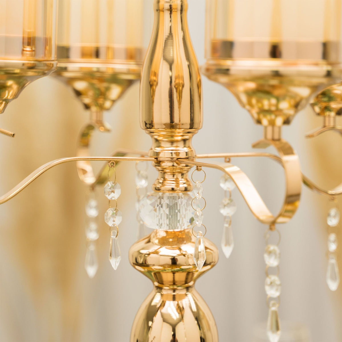 5 Arm Metal Cylinder Candelabra 31" - Gold