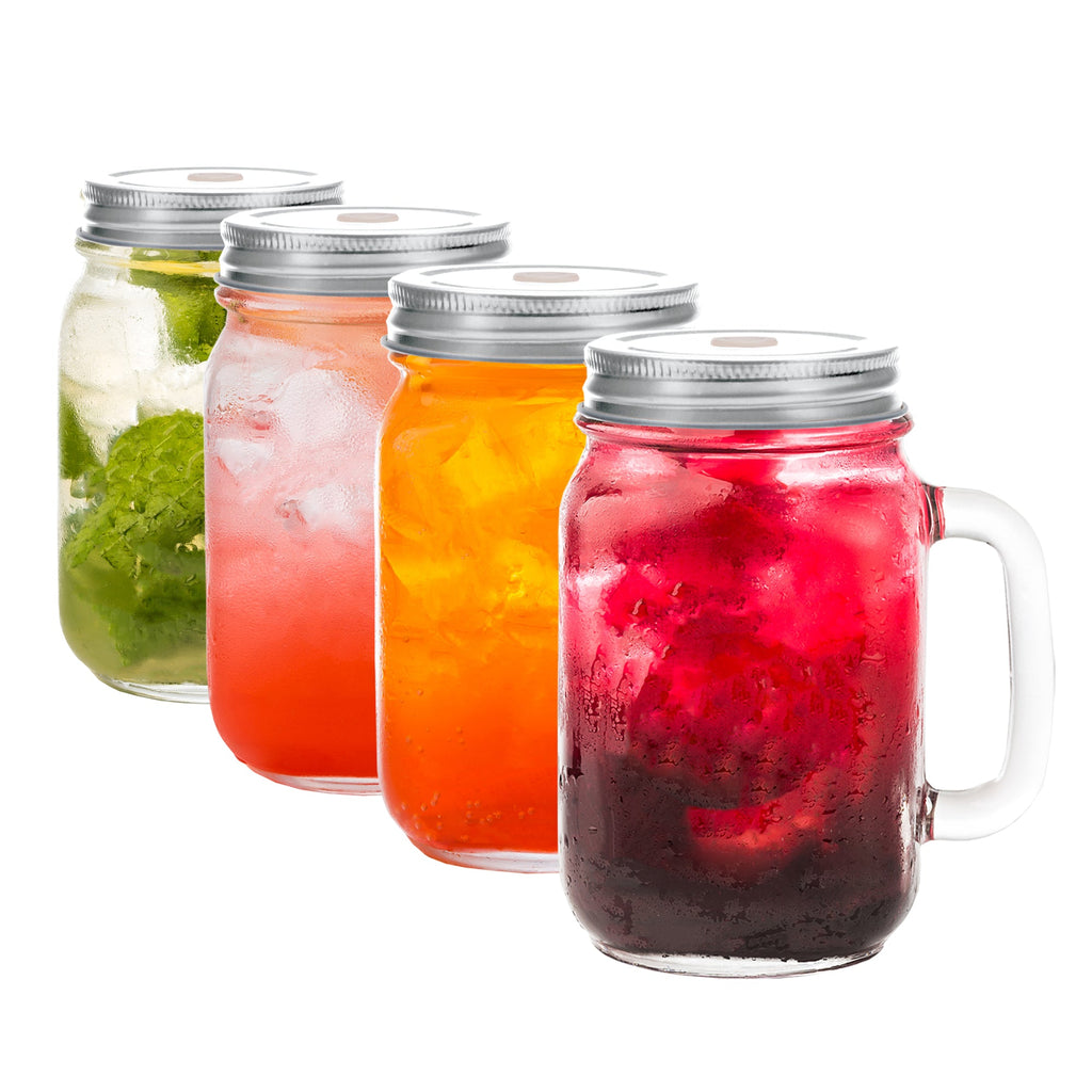 Mason Jar with Handle/Lid/Straw Hole 16oz
