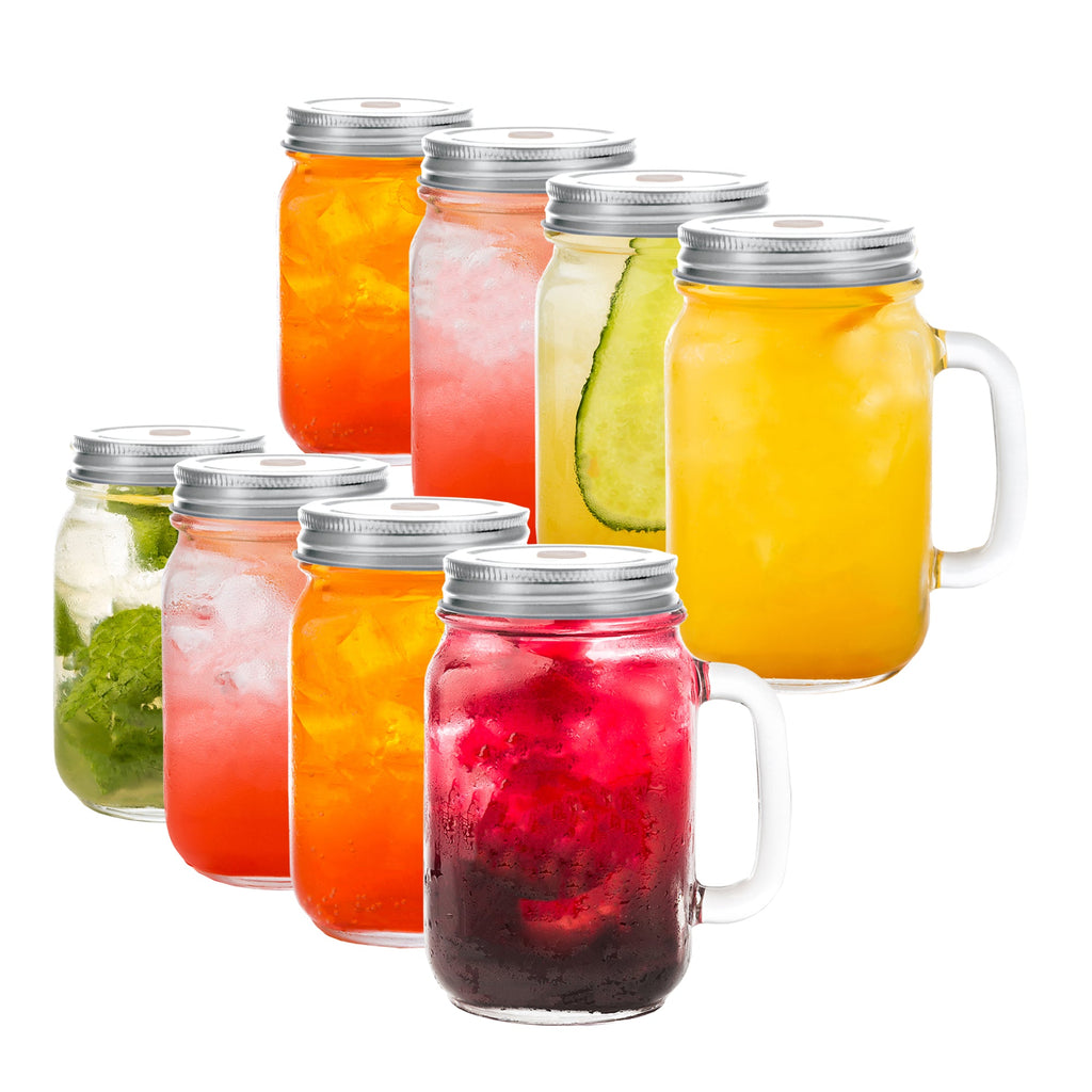 Mason Jar with Handle/Lid/Straw Hole 16oz