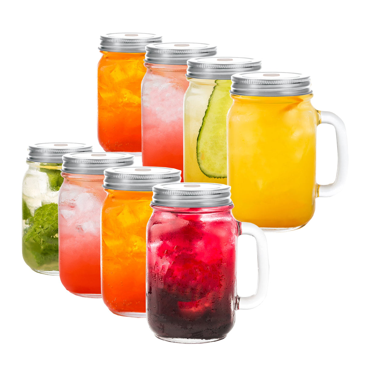 Mason Jar with Handle/Lid/Straw Hole 16oz