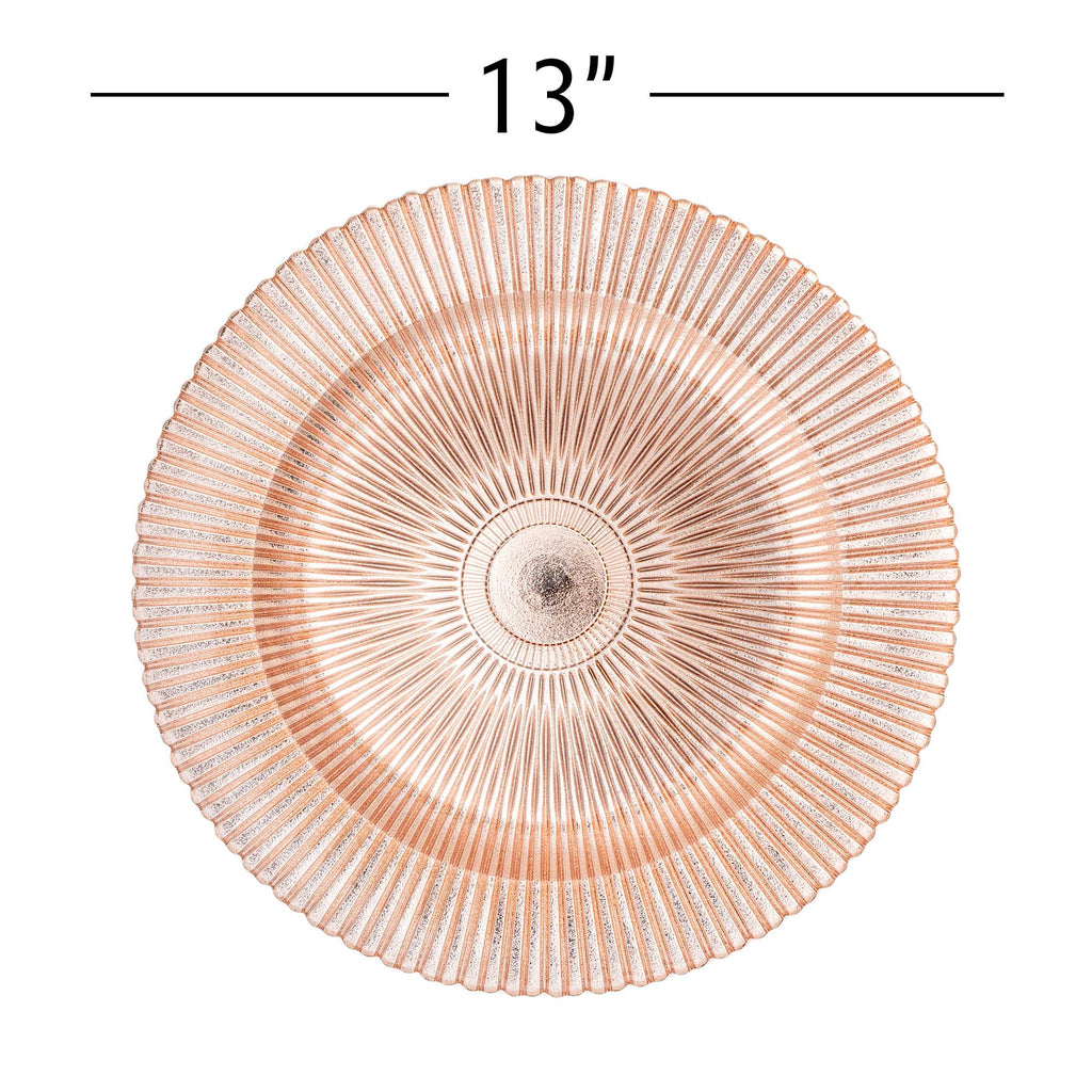 Fluted Glass Charger Plate 13" - Rose Gold