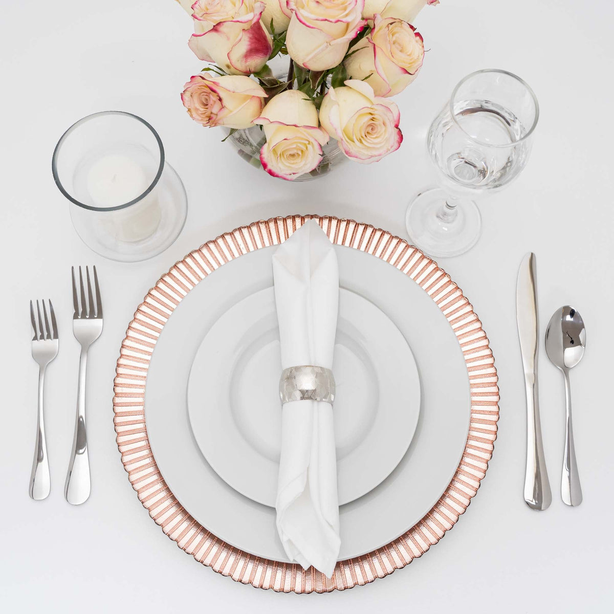 Fluted Glass Charger Plate 13" - Rose Gold