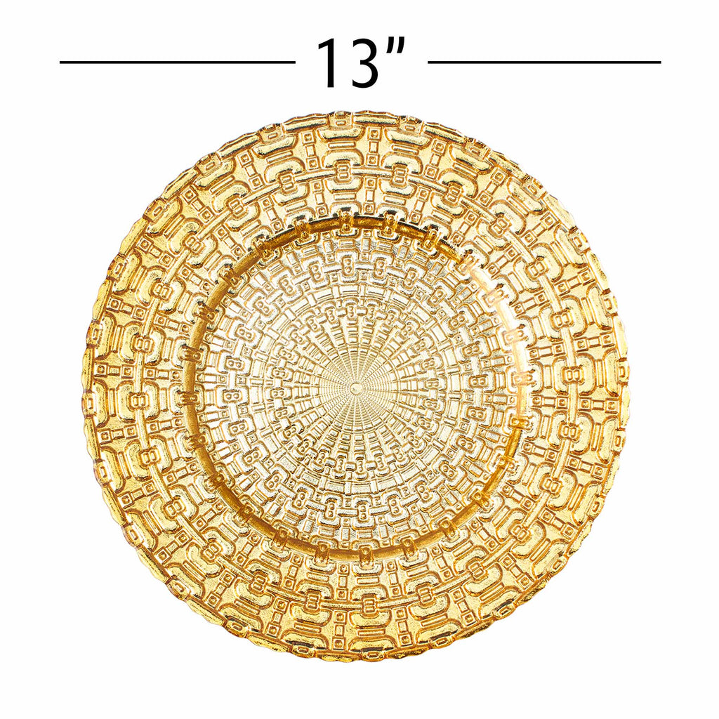Sun Calendar Glass Charger Plate 13" Gold