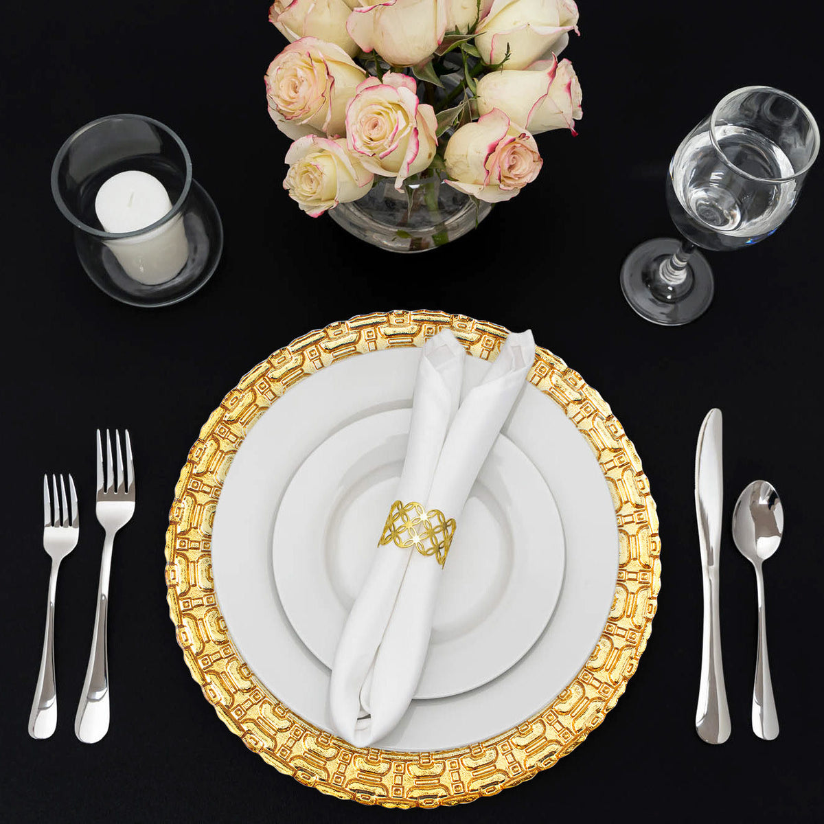 Sun Calendar Glass Charger Plate 13" Gold