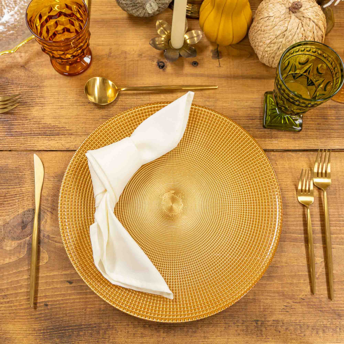 Basket Stitch Glass Charger Plate 13" - Gold