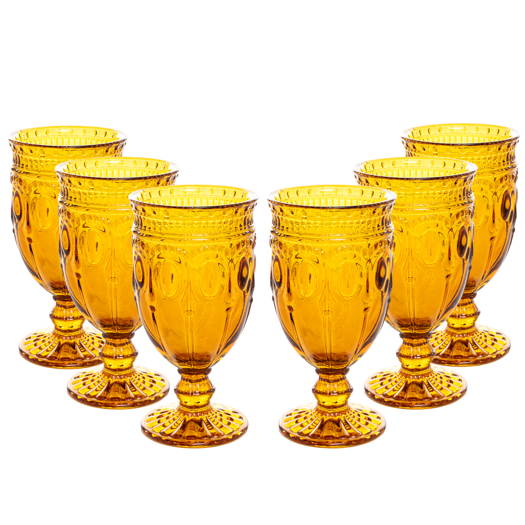 Vintage Embossed Glass Goblet - Amber