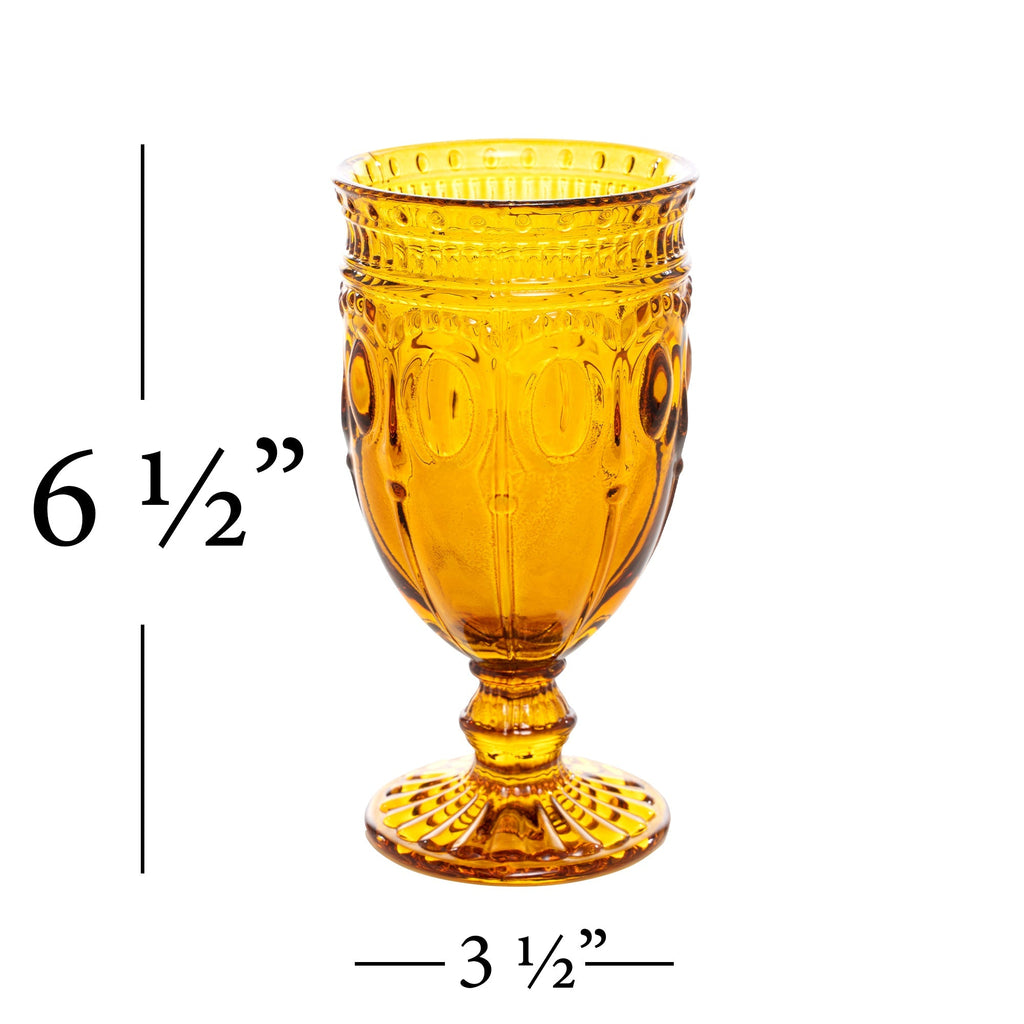 Vintage Embossed Glass Goblet - Amber