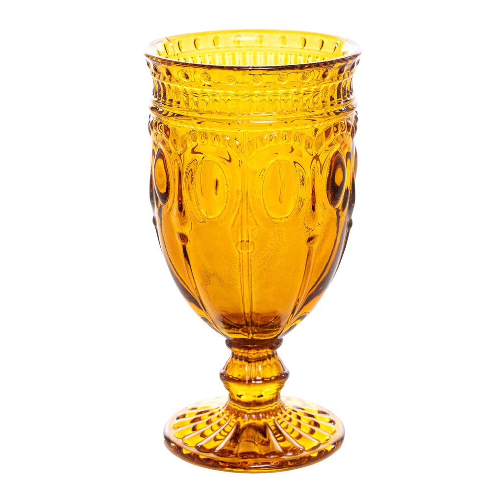 Vintage Embossed Glass Goblet - Amber