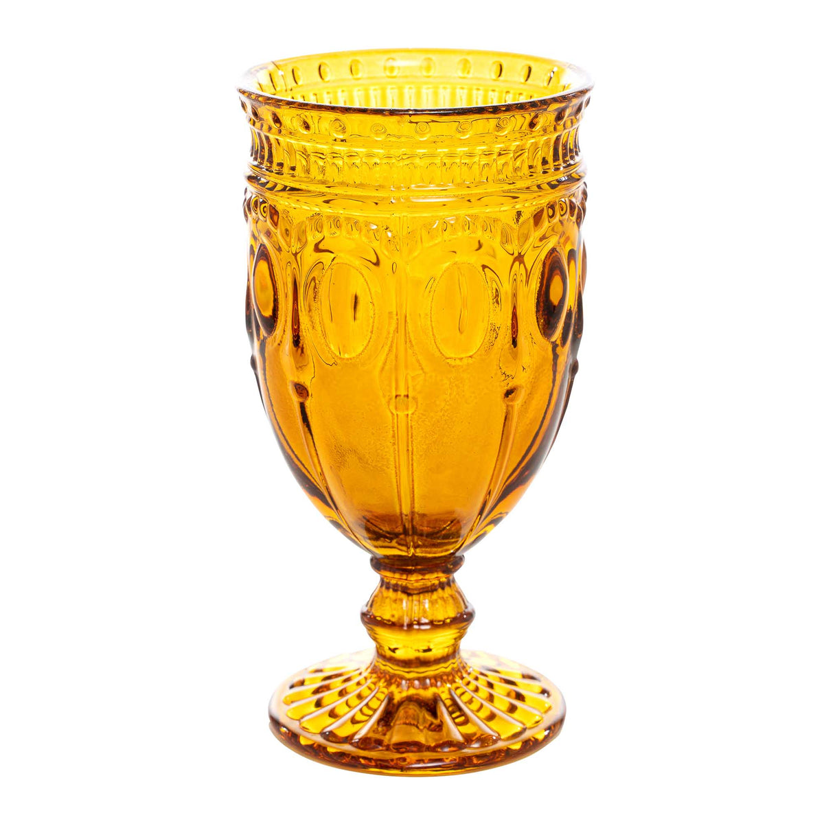 Vintage Embossed Glass Goblet - Amber