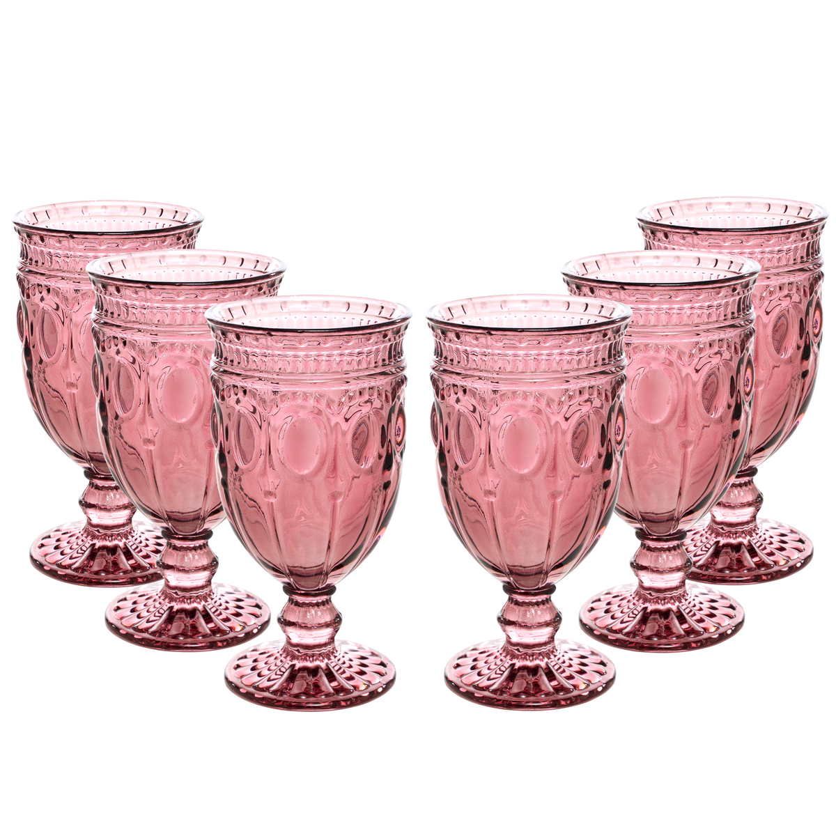 Vintage Embossed Glass Goblet - Blush