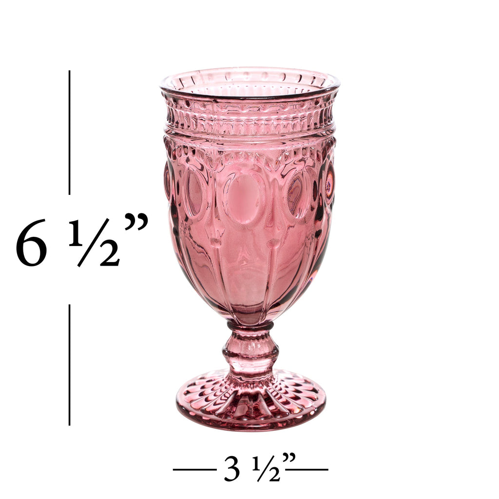 Vintage Embossed Glass Goblet - Blush