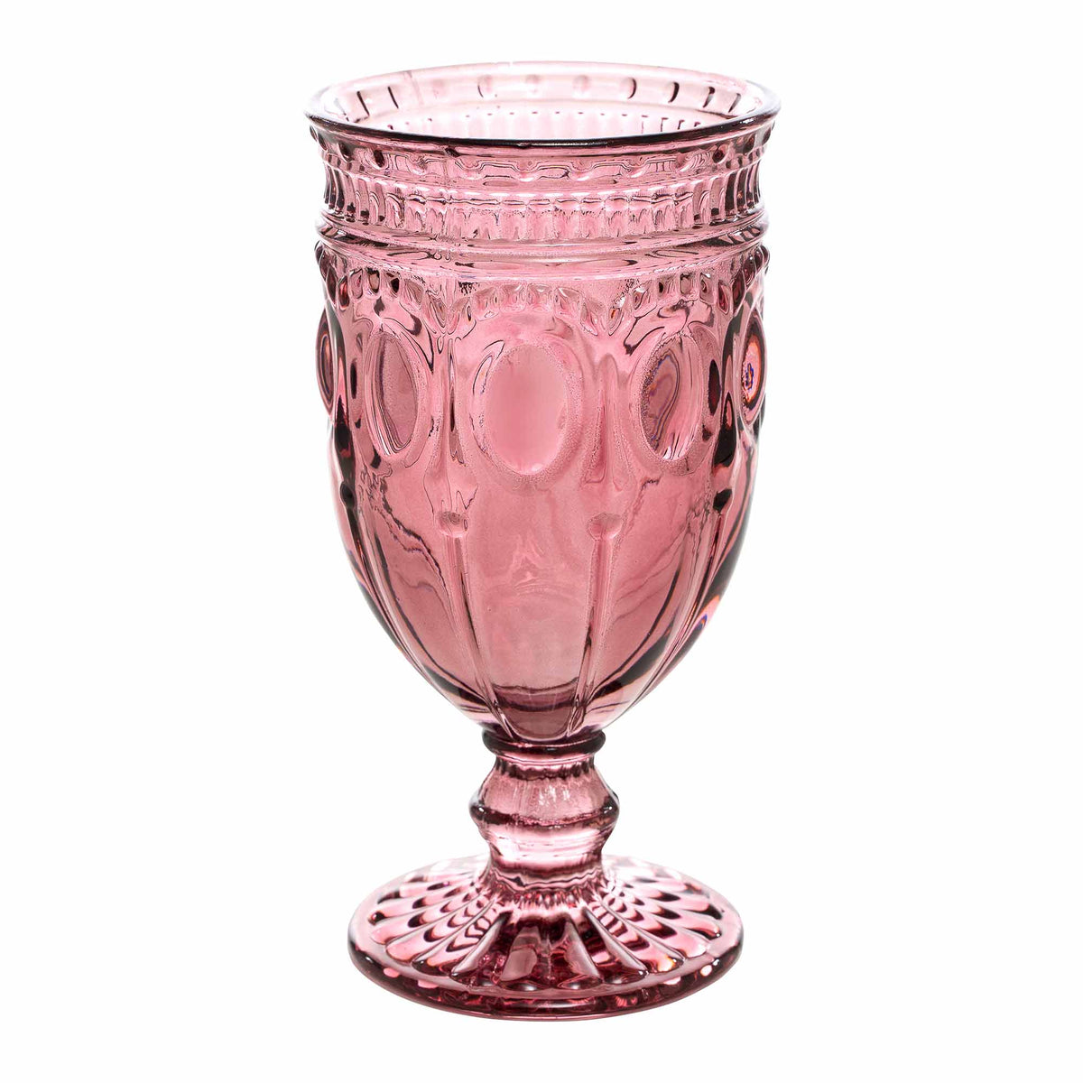 Vintage Embossed Glass Goblet - Blush