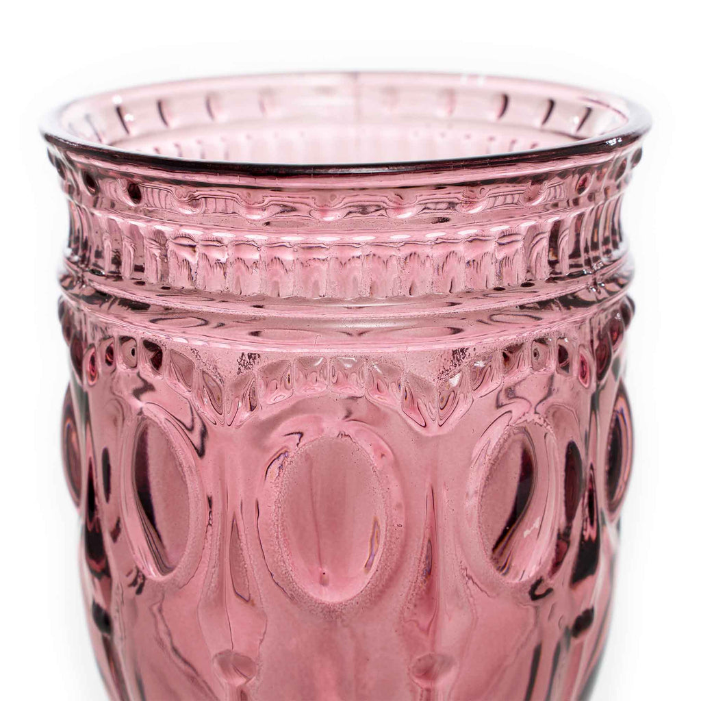 Vintage Embossed Glass Goblet - Blush