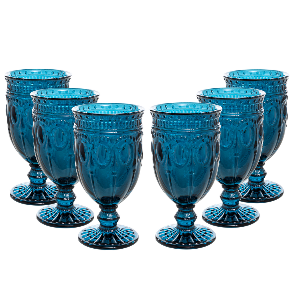 Vintage Embossed Glass Goblet - Navy