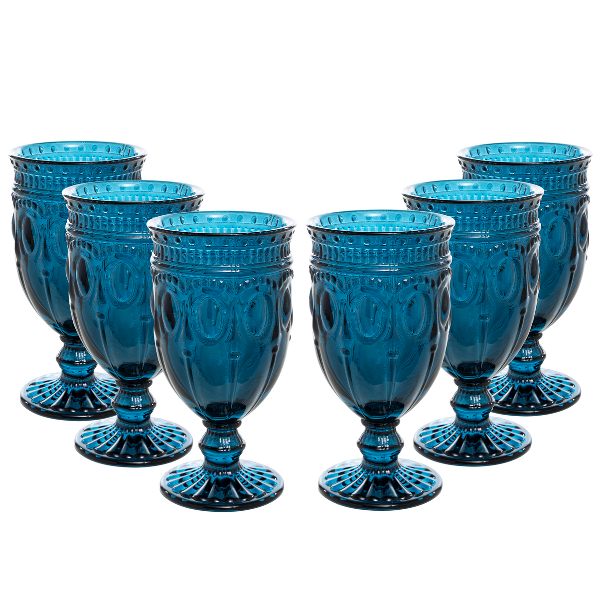 Vintage Embossed Glass Goblet - Navy