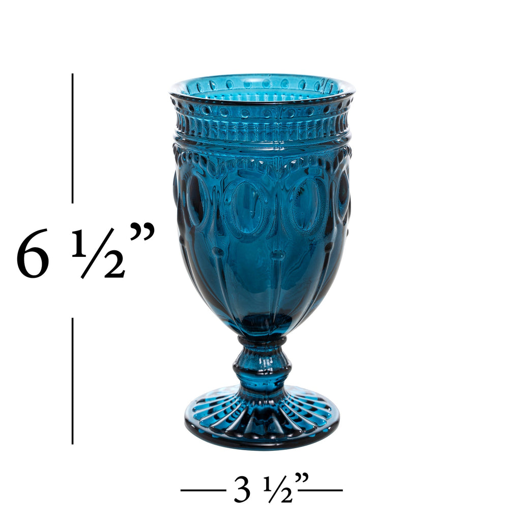 Vintage Embossed Glass Goblet - Navy