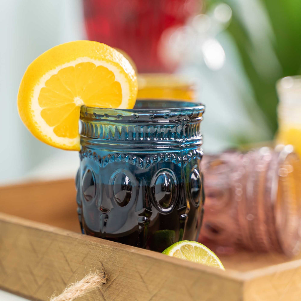 Vintage Embossed Glass Cup - Navy