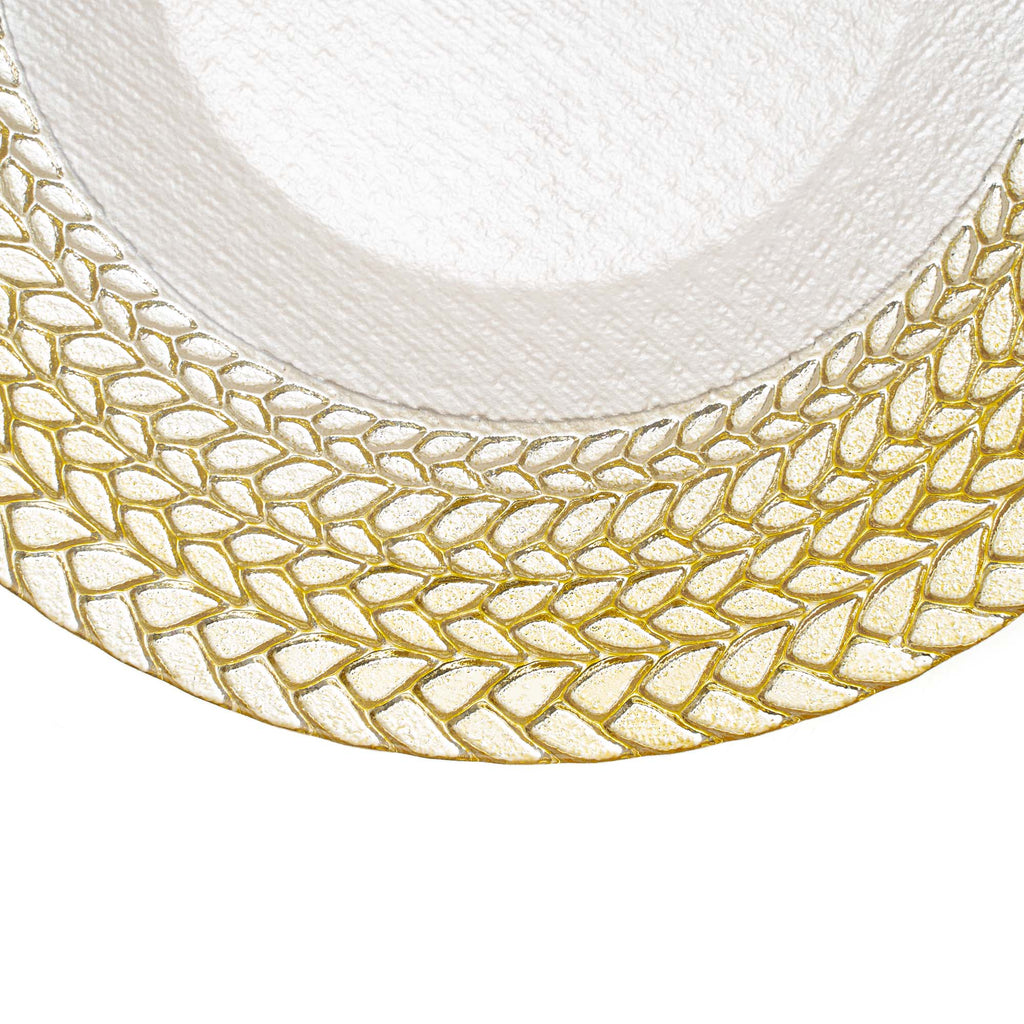 Wheat Edge Glass Charger Plate 12¾" - Gold Set of 4