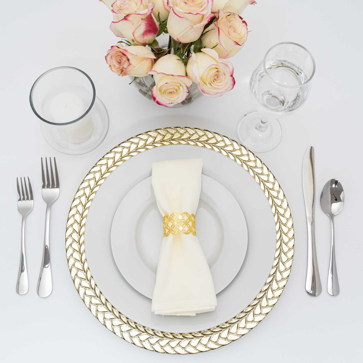 Wheat Edge Glass Charger Plate 12¾" - Gold Set of 4