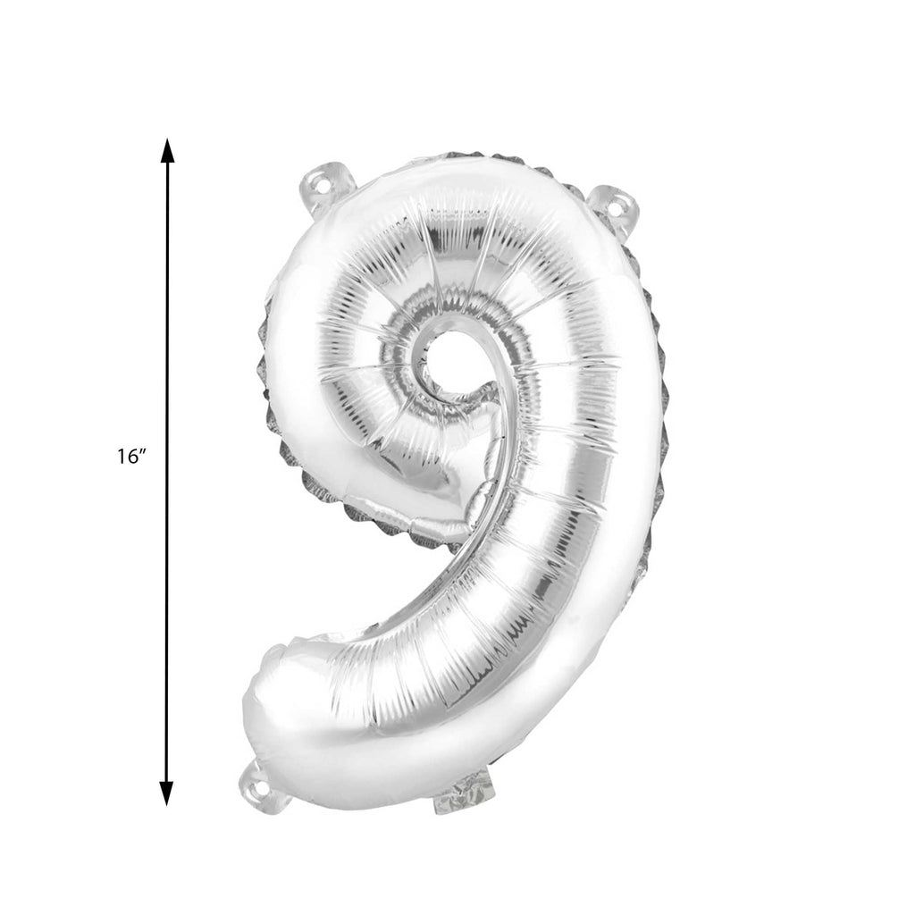 Mylar Balloon Number 9 - Silver 16"