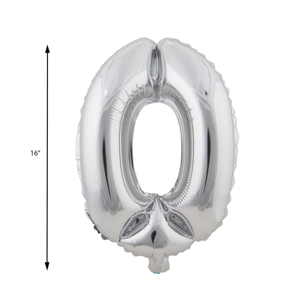 Mylar Balloon Number 0 - Silver 16"