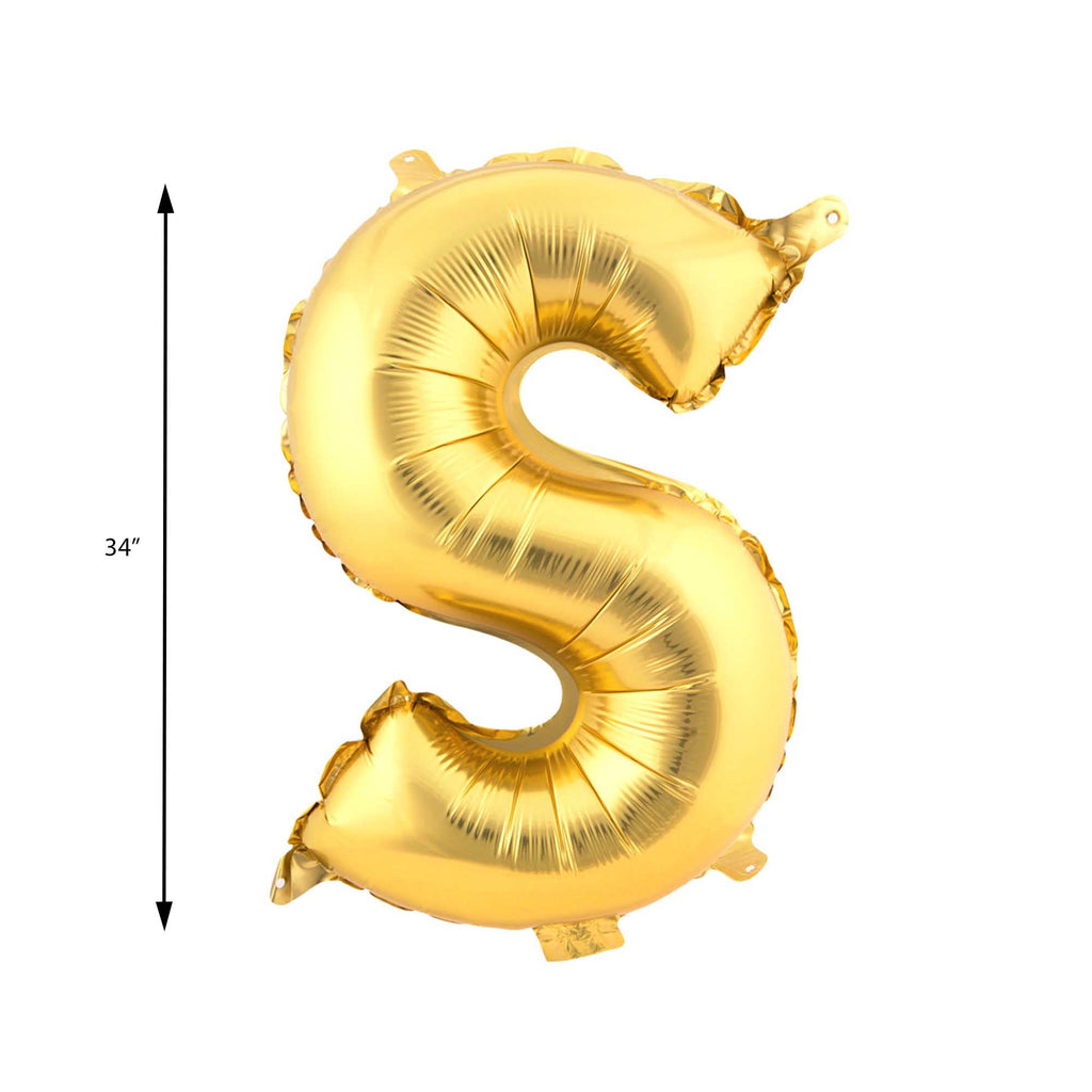 Mylar Balloon Letter S - Gold 34"