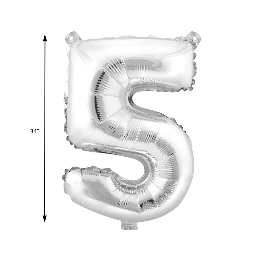 Mylar Balloon Number 5 - Silver 34"