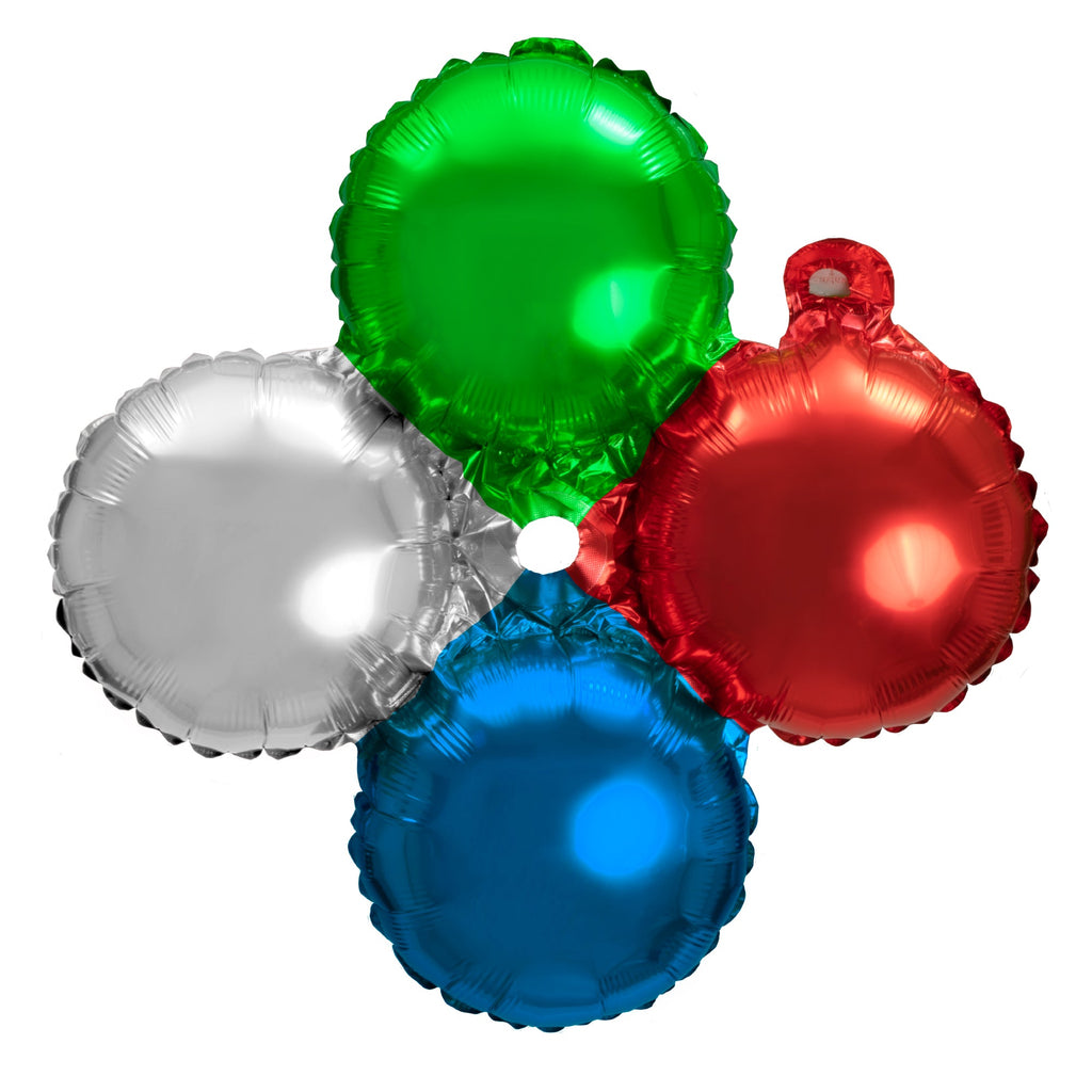 12" Quad Mylar Balloon 50pc/pack - Multicolor Green, Red, Silver, and Blue