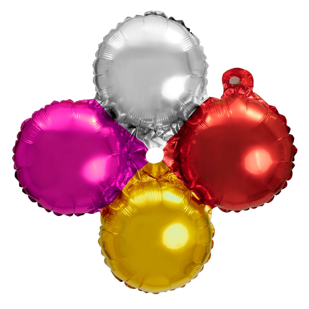 12" Quad Mylar Balloon 50pc/pack - Multicolor Fuchsia, Red, Silver, and Gold