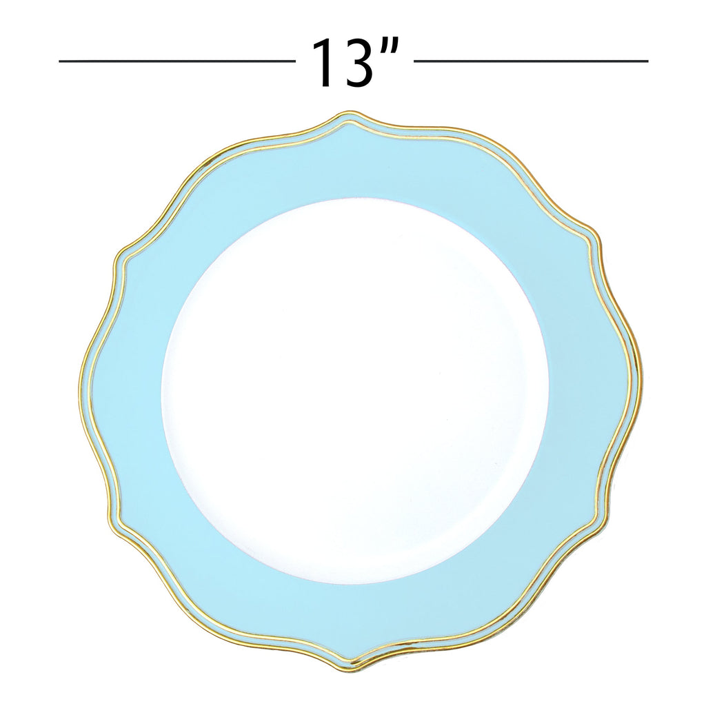 Scalloped with Gold Trim Plastic Charger Plate 13" - Blue