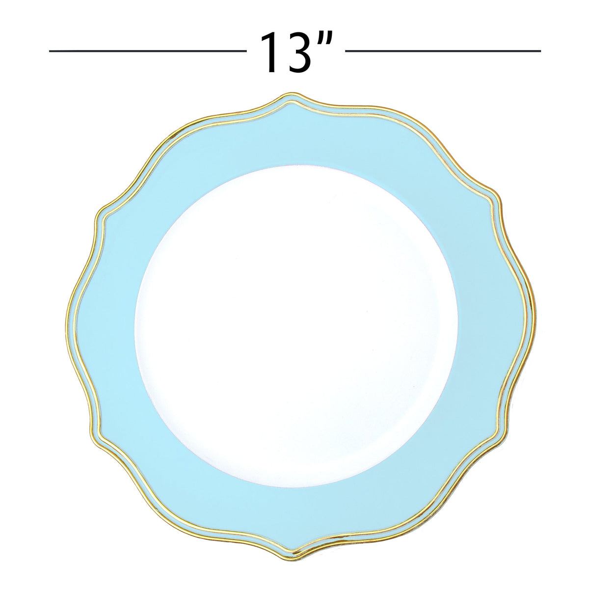 Scalloped with Gold Trim Plastic Charger Plate 13" - Blue