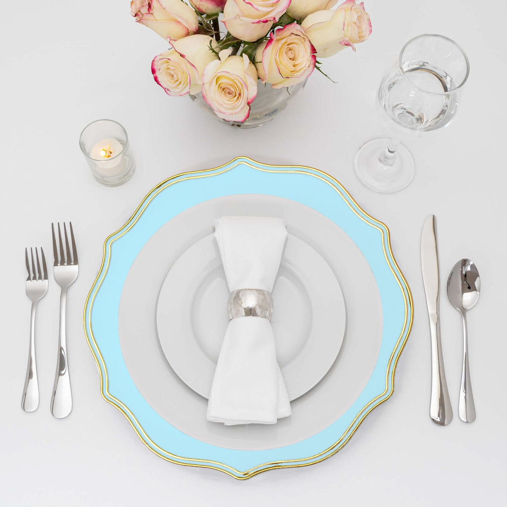 Scalloped with Gold Trim Plastic Charger Plate 13" - Blue