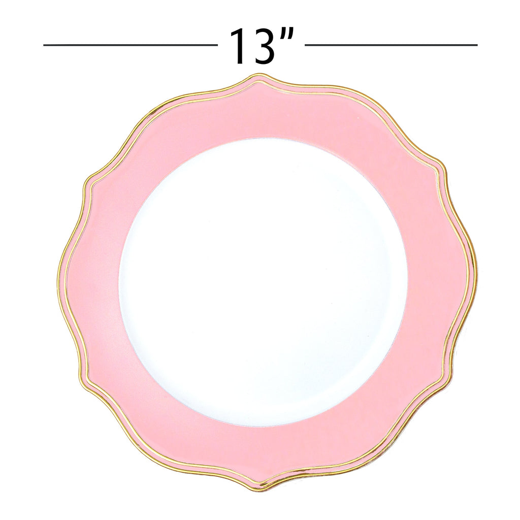 Scalloped with Gold Trim Plastic Charger Plate 13" - Pink